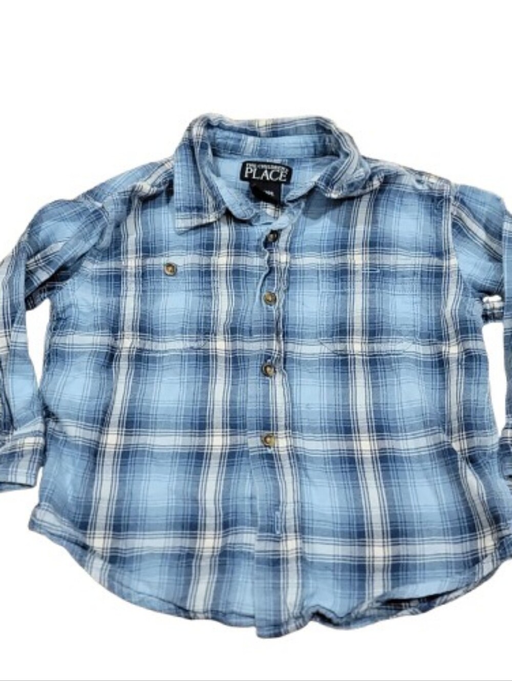 Childrens Place‎ Button Front Shirt Toddler Boys Size 24M Blue Plaid Long Sleeve